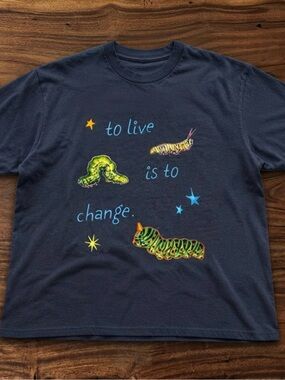 Gildan Navy Caterpillar Graphic Tee with Colorful Illustrations
